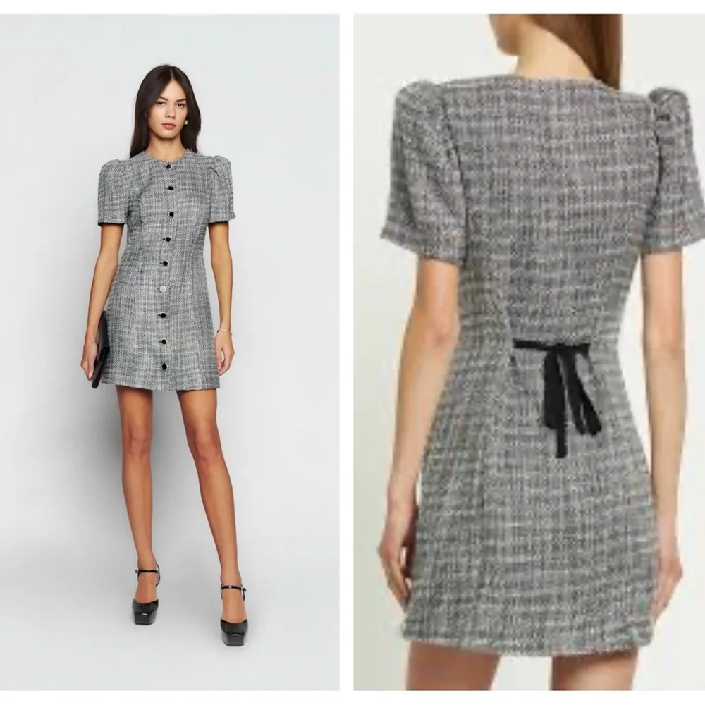 Reformation Olivette dress size 8 black/white tweed NEW NWT - Picture 1 of 15